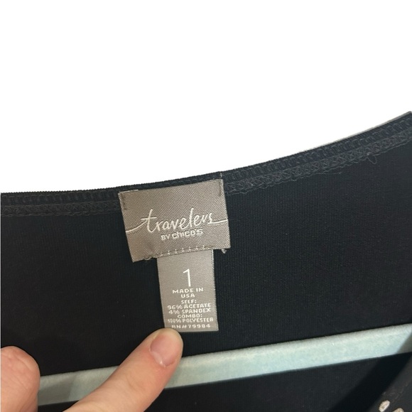 Chico’s Travelers Womens Black & White Polka Dot Asymmetrical Knit Top Artsy M - Picture 5 of 12